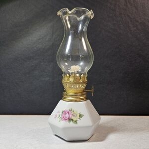 Floral Glass Oil Lamp with Gold Accents